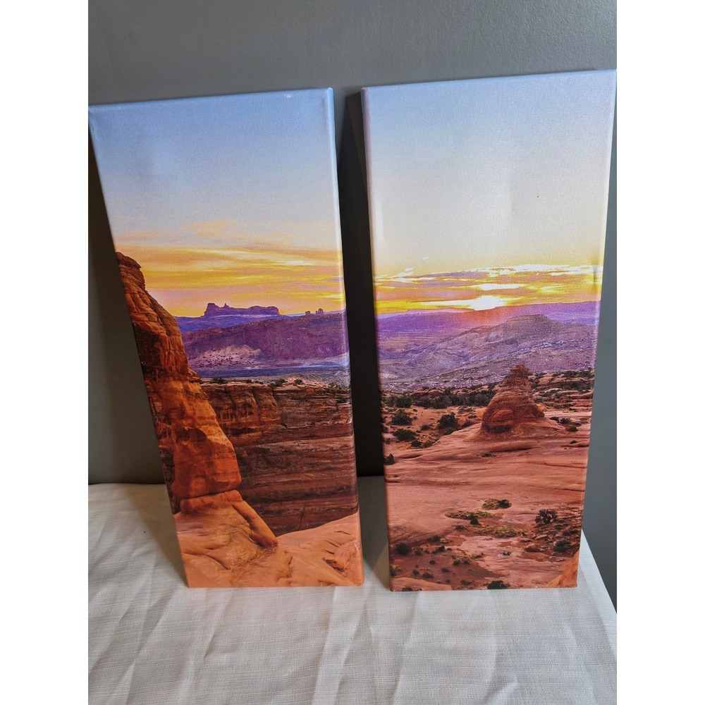 Desert Sunset Canyon 2 Piece Canvas Wall Art Set Red Rock Landscape Decor